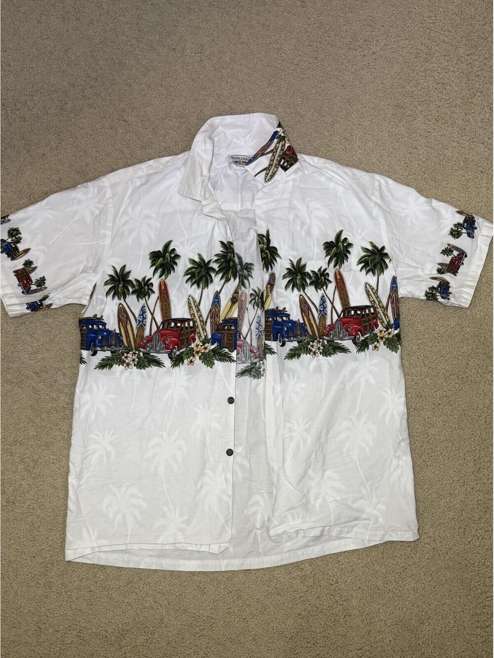 Pacific Legend Hawaii Aloha Shirt XL Woody Surfboard Cars Coconut Buttons